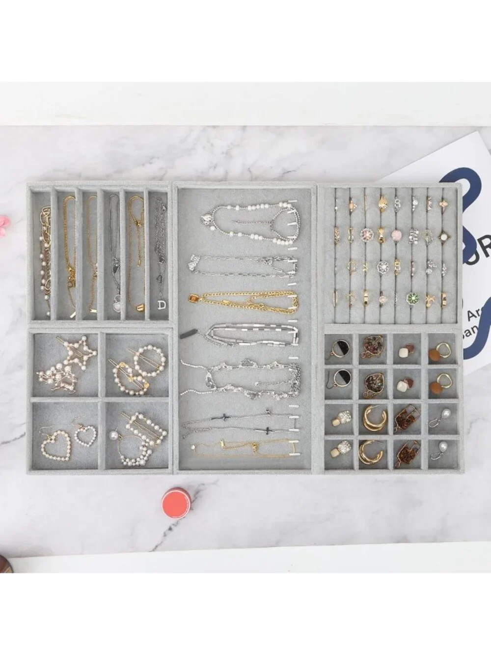 Stackable 14in Jewelry Organizer Set of 5 Trays with Dividers for Earrings